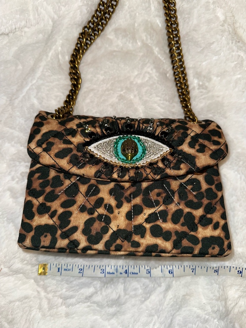 Kurt Geiger Leopard Print Mini Shoulder Bag with Embellished Eye - Picture 2 of 16